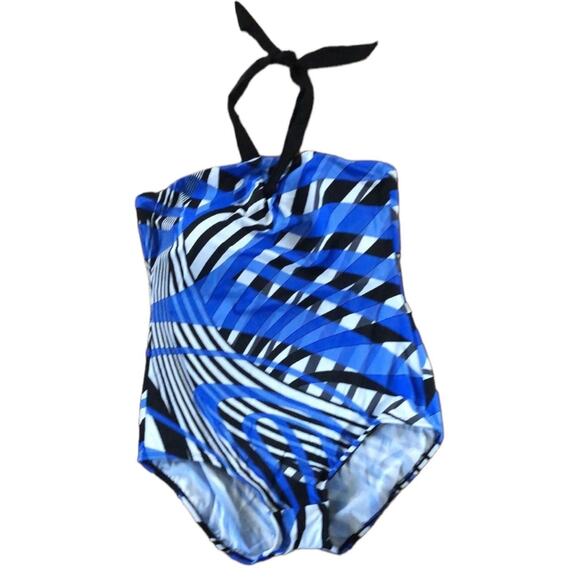 NWT Longitude Woman Halterneck swimsuit ib blue & white size 20 W - Picture 2 of 11